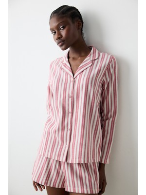 Aria Striped Kırmızı Gömlek Pantolon Pijama Takımı