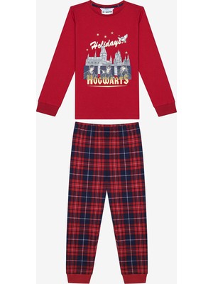 Pamuklu Unisex Hogwarts Fam Kırmızı Pijama Takımı