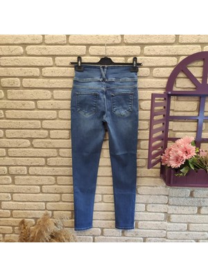 Burtex Yüksek Bel Likralı Jean Pantolon 90 cm