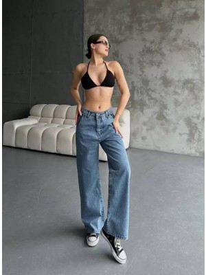 Burtex Palazzo Jeans Pantalon - Mavi