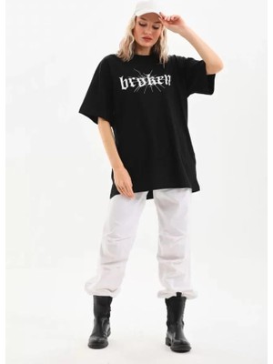 Burtex Baskılı Oversize T-Shirt - Siyah