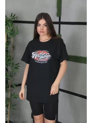 Burtex Baskılı Oversize T-Shirt - Siyah