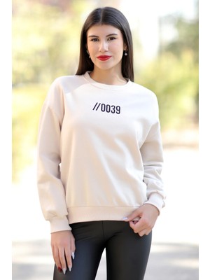 Kadın Taş Bisiklet Yaka 0039 Ön Arka Baskılı Sweatshirt - 2584