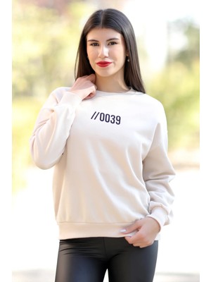 Kadın Taş Bisiklet Yaka 0039 Ön Arka Baskılı Sweatshirt - 2584