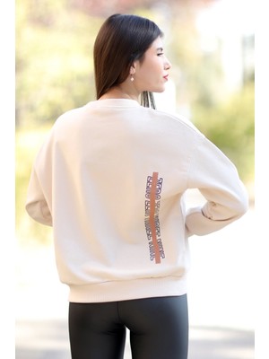 Kadın Taş Bisiklet Yaka 0039 Ön Arka Baskılı Sweatshirt - 2584