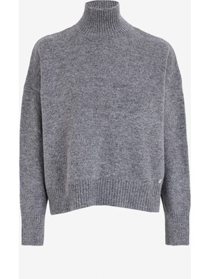 Mustang Balıkçı Yaka Oversize Örgü Desenli Antrasit Kazak Kadın M4WL-KZK-1902