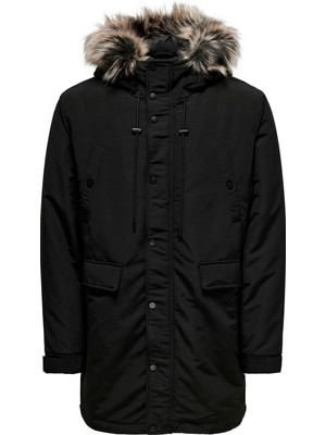 Only & Sons Siyah Erkek Mont Onsdrew Fur Parka Otw