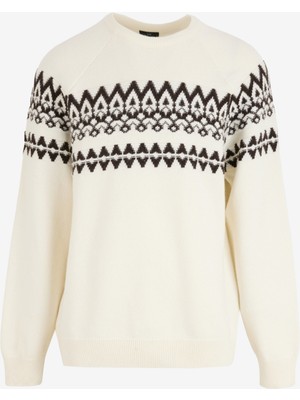 E 4.0 Design Studio x Fabrika Bisiklet Yaka Basic Jakarlı Ekru Erkek Kazak F4WM-KZK F53