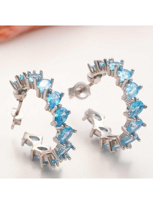 Cey jewelry Gümüş Akuamarin Taşlı Damla Çivili Kadın Küpe