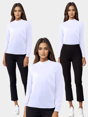 Parlingerie Kadın Balıkçı Yaka Uzun Kollu 3lü Atlet Seti