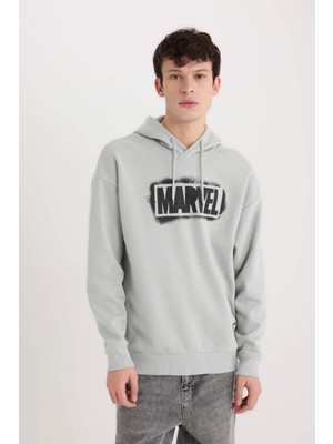 DeFacto Marvel Logo Only Oversize Geniş Kalıp Kapüşonlu Baskılı Sweatshirt Y0354AZ24AU