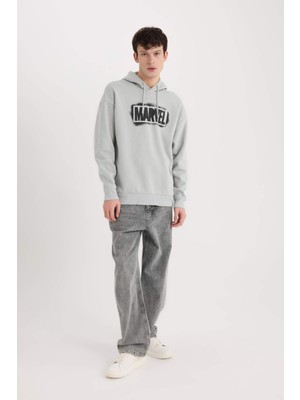 DeFacto Marvel Logo Only Oversize Geniş Kalıp Kapüşonlu Baskılı Sweatshirt Y0354AZ24AU