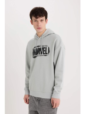 DeFacto Marvel Logo Only Oversize Geniş Kalıp Kapüşonlu Baskılı Sweatshirt Y0354AZ24AU