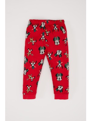 DeFacto Kız Bebek Disney Mickey & Minnie Yılbaşı Temalı Pijama Takımı Bisiklet Yaka Uzun Kollu Üst Beli Lastikli Alt D7162A524WN