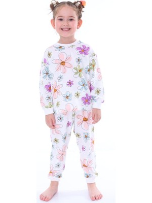 Nina Kids  Pamuk Papatya Desenli Kız Çocuk Pijama Takımı 3-4 - Beyaz