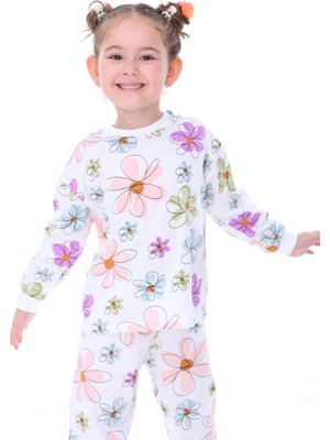 Nina Kids  Pamuk Papatya Desenli Kız Çocuk Pijama Takımı 3-4 - Beyaz