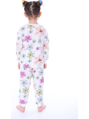 Nina Kids  Pamuk Papatya Desenli Kız Çocuk Pijama Takımı 3-4 - Beyaz