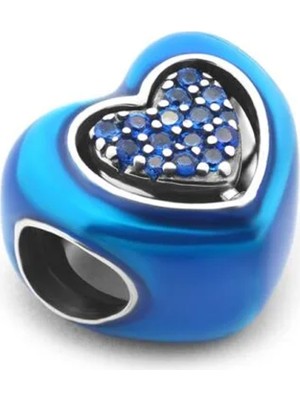 Fubena Mavi Taşlı Kalp Charm