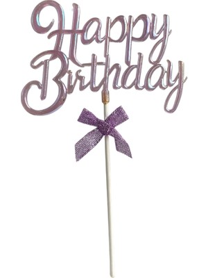 Pasta Üstü Happy Birthday Yazılı Süs & Toppers (Neon Lila)