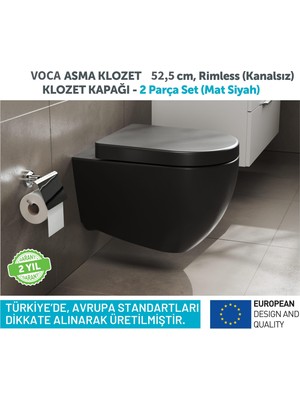 Aqua Bagno Voca Asma Klozet - 54 cm Mat Siyah - Set 2 Parça - Dp Kapak Dahil