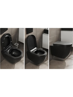 Aqua Bagno Voca Asma Klozet - 54 cm Mat Siyah - Set 2 Parça - Dp Kapak Dahil