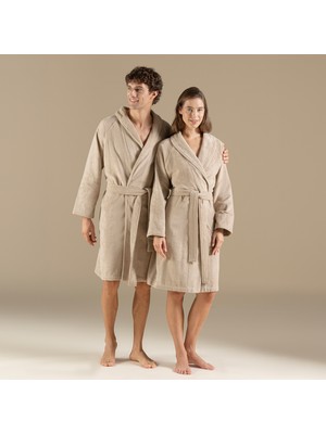 Solid Unisex Bornoz Koyu Bej