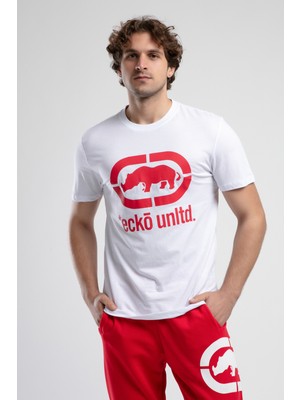 ECKO UNLTD Marc Beyaz - Kırmızı Bisiklet Yaka Baskılı Standard Fit Erkek Tshirt