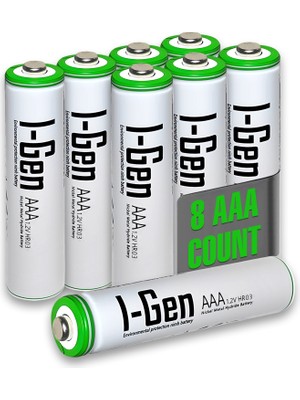 I-Gen Batteries I-Gen B109 8 Adet AAA 900 Mah Şarj Edilebilir İnce Kalem Pil 1.2V Ni-MH Şarjlı Pil
