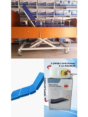 Witra wipperman 3 Motorlu Ahşap Hasta Karyolası+ 4 Parçalı Yatak + A+B Sistemli 8 Cm Boru Tipi Havalı Yatak Takım