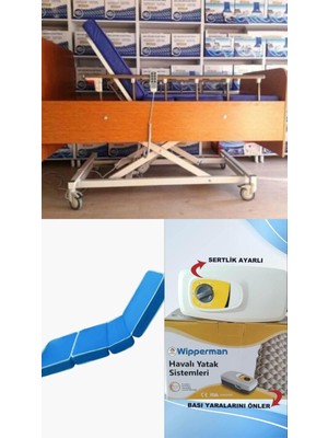 Wipperman 3 Motorlu Ahşap Hasta Karyolası + 4 Parçalı Yatak + Baklava Tipi Havalı Yatak Takım