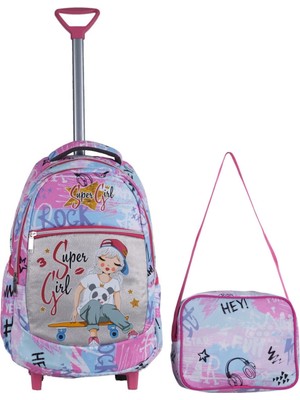 Çanta Trend Çekçekli Kız Çocuk Ilkokul Çantası, Beslenmeli Su Geçirmez Desenli Okul Çantası