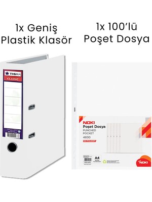 Tigra 1 Adet  Geniş Klasör 1 Adet Noki 100'LÜ Poşet Dosya Ofis Seti