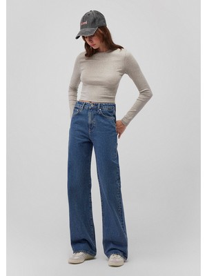 Victoria All Blue Vintage Indigo Mavisi Kadın Jean Pantolon Geniş Paça Denim Rahat Kalıp