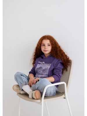 Mavi Kapüşonlu Baskılı Mor SWEATSHIRT7S10054-88135