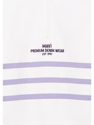 Mavi Yarı Fermuarlı Çizgili Beyaz SWEATSHIRT7S10065-70057