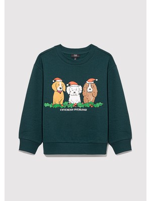 Mavi Yılbaşı Köpek Baskılı Yeşil SWEATSHIRT6S10115-71932