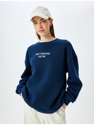 Koton Slogan Baskılı Oversize Bisiklet Yaka Sweatshirt