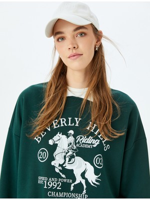 Koton Polo Yaka Kolej Baskılı Şardonlu Oversize Sweatshirt