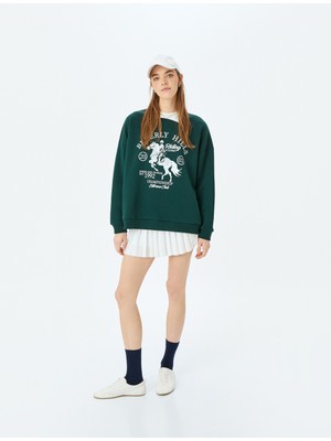 Koton Polo Yaka Kolej Baskılı Şardonlu Oversize Sweatshirt