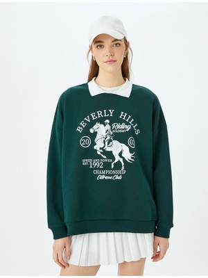 Koton Polo Yaka Kolej Baskılı Şardonlu Oversize Sweatshirt