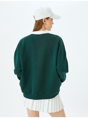 Koton Polo Yaka Kolej Baskılı Şardonlu Oversize Sweatshirt