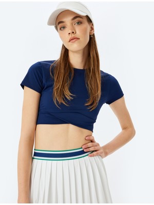 Koton Crop Bisiklet Yaka Katlı Slim Fit Kısa Kollu Spor T-Shirt