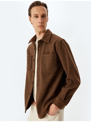 Koton Viskon Karışımlı Cep Detaylı Uzun Kollu Gömlek Ceket