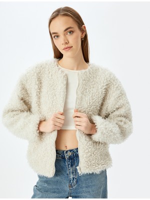 Koton Bomber Yaka Fermuarlı Peluş Mont