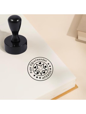 Kişiye Özel Siyah Kemik Öğretmen Kaşesi Kitap Mührü ve Istampa Set R5814-13