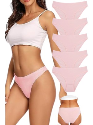 Kadın 5'li Paket Pamuklu Likralı Pembe Külot