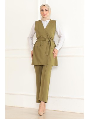 Moda Mihram Kemer Detaylı İkili Takım Haki 19232