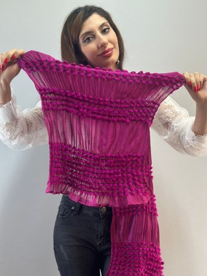 Gönülden Tasarım Kabartma Tomurcuklu Saten Kumaş Kadın Fular Şal 190X75 cm