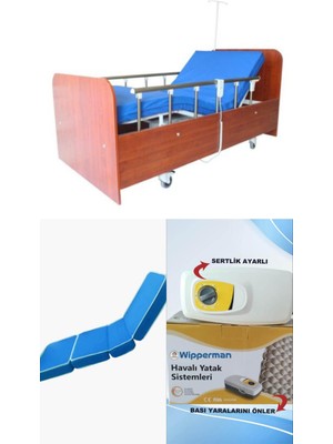 Wipperman 2 Motorlu Ahşap Hasta Karyolası + 4 Parçalı Yatak + Baklava Tipi Havalı Yatak Takım