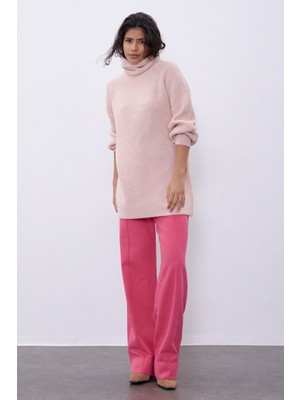 Sherin Pembe Balıkçı Yaka Oversize Triko Tunik SWK4299PE